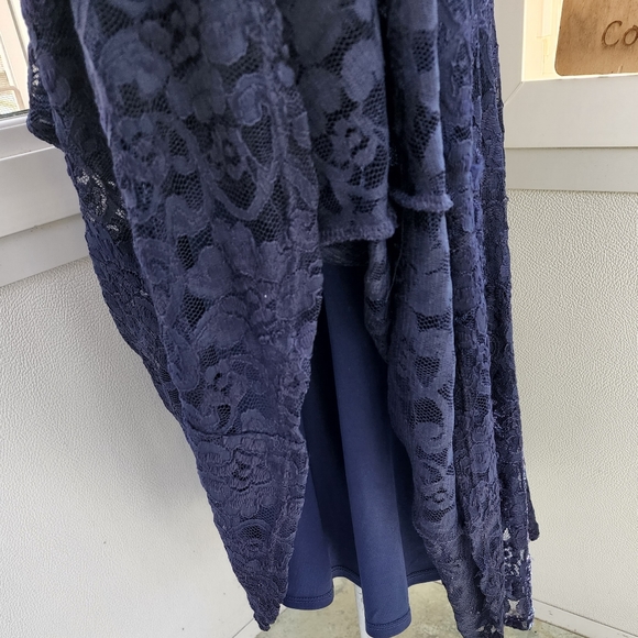 Joanna Hope Navy Blue Sheer Short Sleeve Lace Sweetheart Mermaid Maxi Dress - Picture 7 of 16